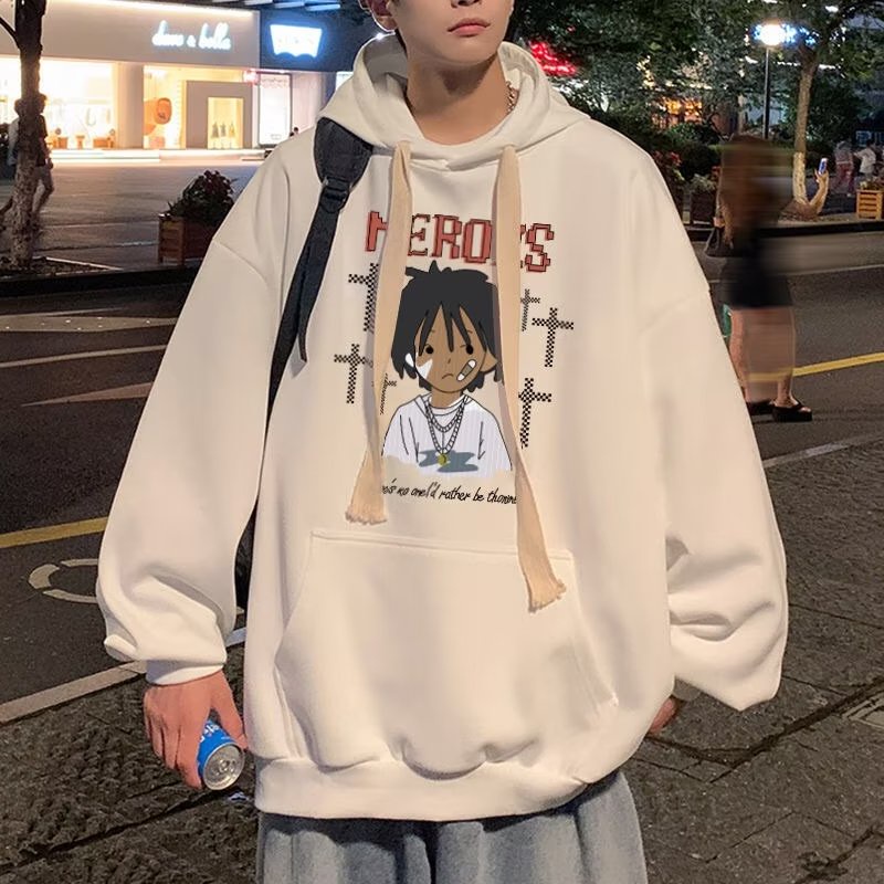 Áo hoodie Form Rộng In Họa Tiết Hoạt Hình Phong Cách Hip Hop Hàn Quốc