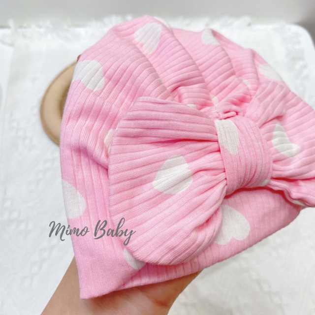 Mũ turban đính nơ màu hồng tươi cho bé gái 6-10kg MTB86 Mimo Baby