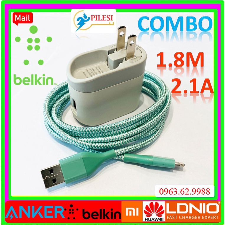 ✅ {Sỉ} Combo củ cáp sạc Belkin chính hãng F8J001, F8J052, F8J230dq lightning, boost charge bọc dù 1m, 1.2m, 1.8m Pilesi