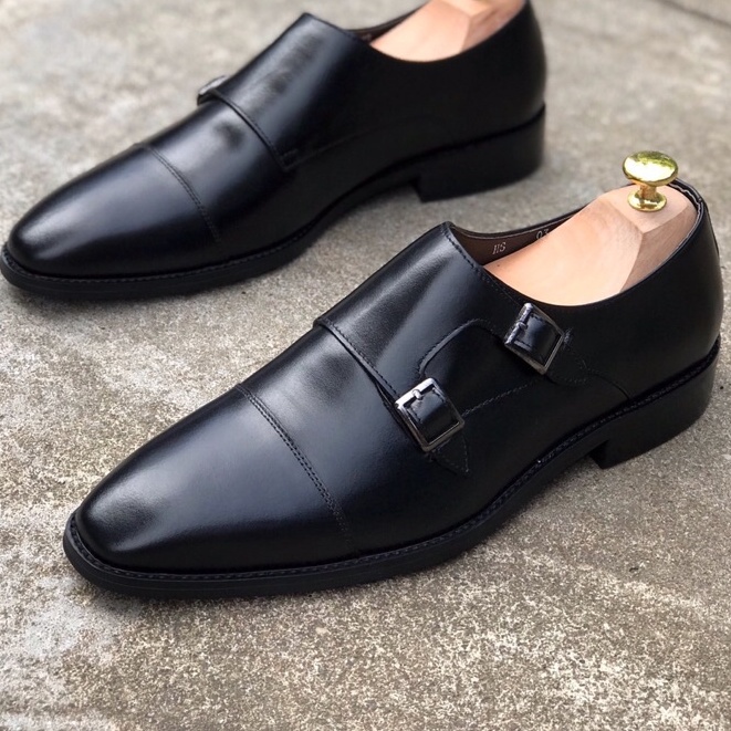 Giày lười tây nam da bò thật bảo hành 1 năm kiểu dáng Double Monkstrap - Mã T163