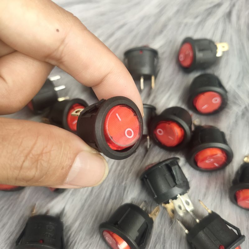 Nút Công tắc tròn bập bênh có đèn báo On Off nút màu đỏ 250V 6A KCD1 dùng công tắc xe thiết bị điện tử