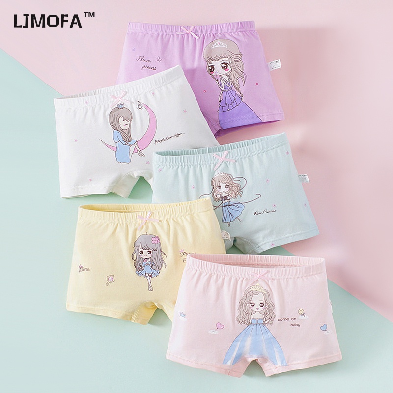 LJMOFA KIDS Cô gái 3-12 tuổi quần lót 5 với bông thông gió cao cấp phim hoạt hình công chúa quần lót cô gái quần lót phẳng nữ giới quần lót bán buôn