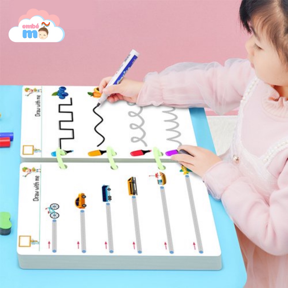 Sách Tập Viết Tô Vẽ Xóa Được Stroke Line Dot To Dot Stage 1 Phát Triển Tư Duy Cho Bé - Embé Mỡ