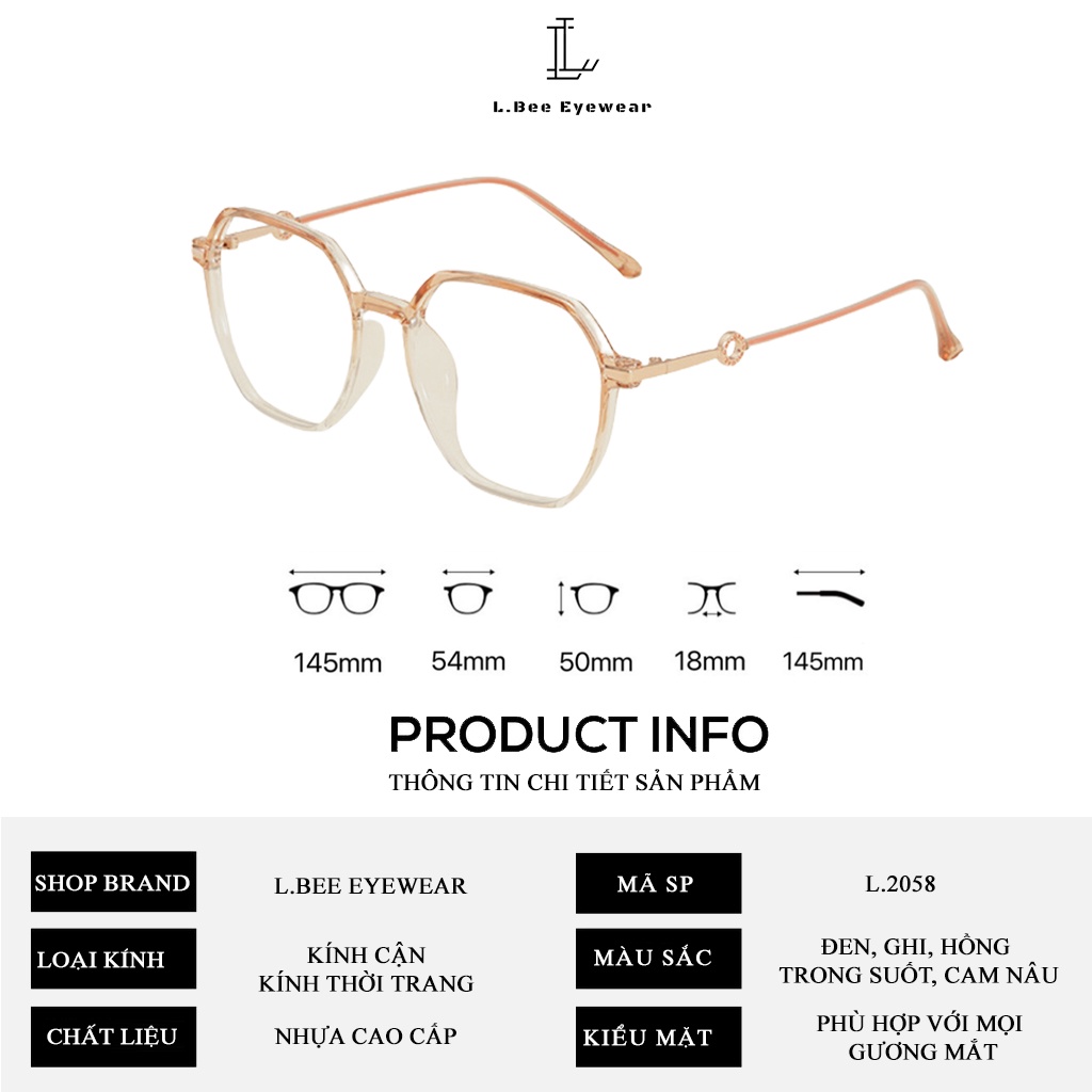 Gọng kính cận nam nữ L.BEE EYEWEAR, mắt kính chống ánh sáng xanh thời trang Unisex MSP2L.058
