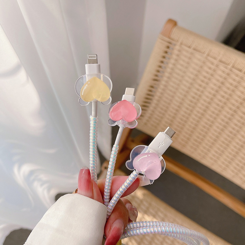 Cáp Dữ Liệu Qipin Đầu Gấu Hoạt Hình Màu Trong Suốt Thông Dụng Cho Apple