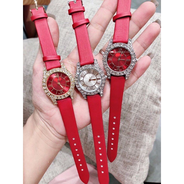 9K] Đồng Hồ Nữ HORPA Dây Da Viền Đá Thời Trang