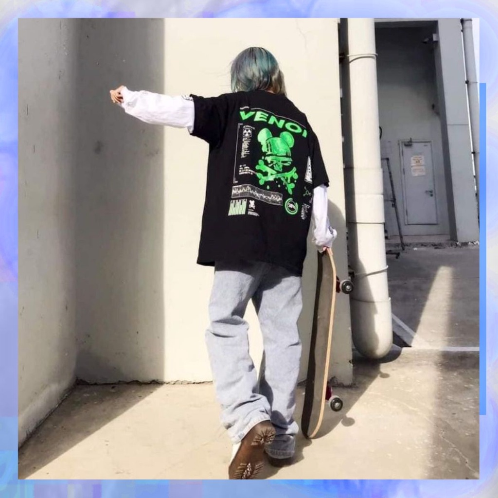 Áo phông tay lỡ in Đầu lâu xanh cực nét ngầu lòi.hangtotgiare98