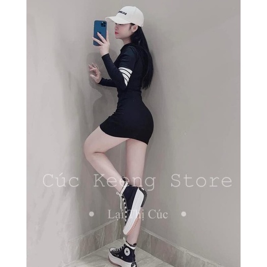 ĐẦM THUN DÁNG ÔM HOẠT TIẾT SỌC TAY, ĐẦM BODY THUN TAY NGẮN