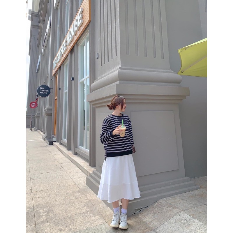Áo TAY DÀI NINI SWEATER thiết kế sọc trẻ trung tay áo bo chun hàng nhập quảng châu cổ tròn