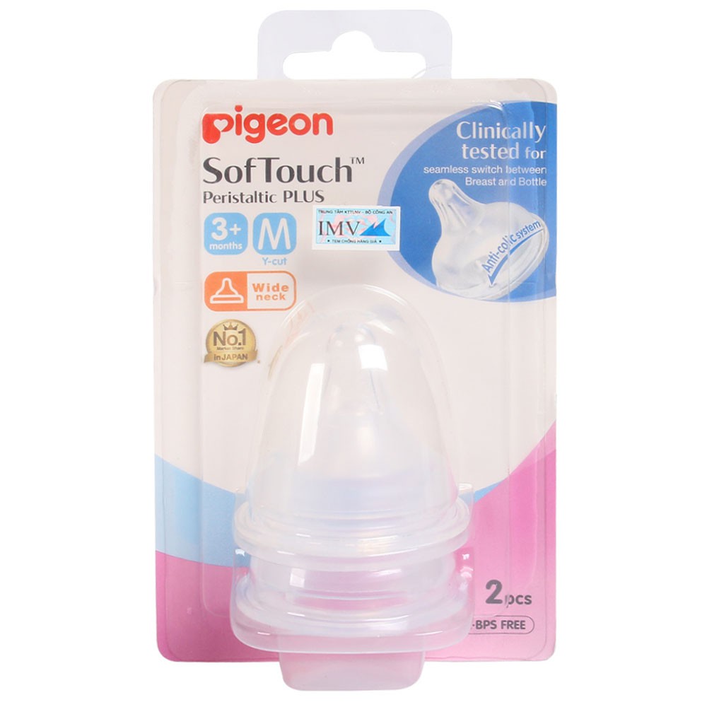 [CHÍNH HÃNG] Bộ Đôi Núm Vú Pigeon SofTouch Peristaltic Plus Cổ Rộng Size M