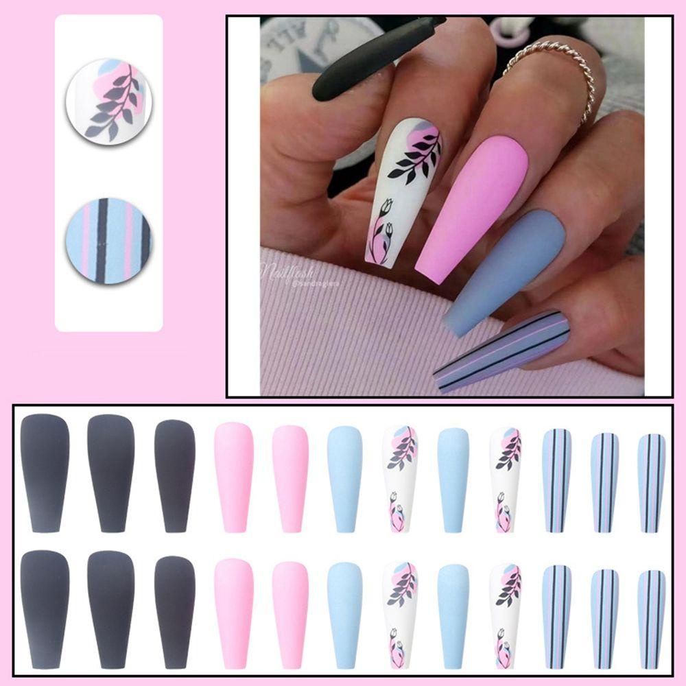 MIHAN1 Hộp 24 Móng Tay Giả Đính Đá Trang Trí Nghệ Thuật