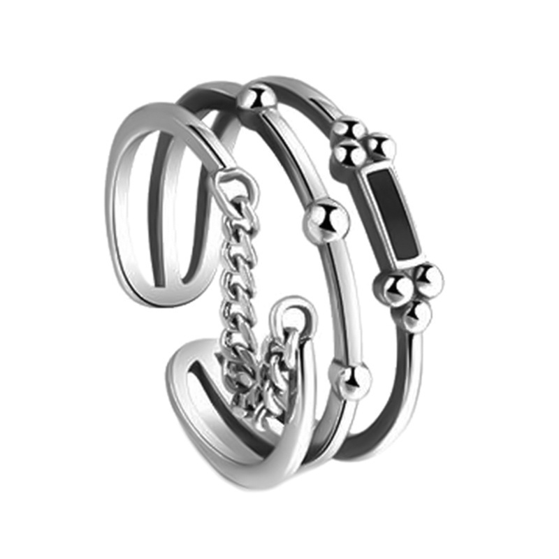 Nhẫn đeo tay nhiều lớp mạ bạc 925 màu đen phong cách cổ điển cho nữ
