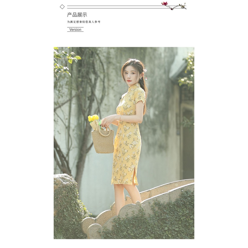 Size S-3xl Short Sleeve Lady's Midi Dress with New Yellow Flowers Summer dress