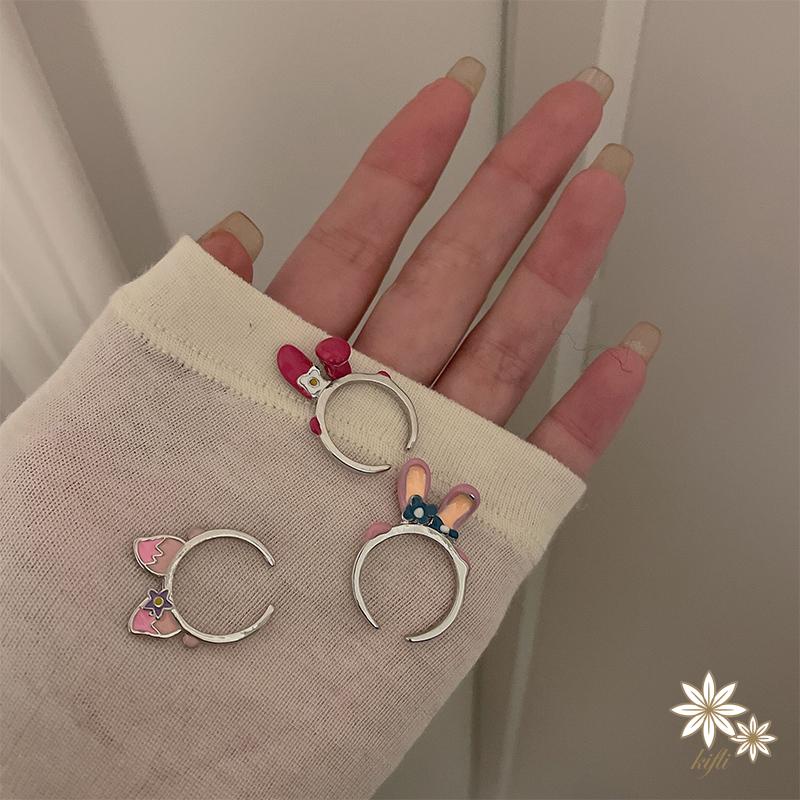 Nhẫn hở hình tai thỏ hoạt hình phong cách Hàn Quốc dễ thương cho nữ