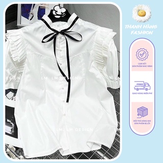 Áo sơ mi cổ trụ-áo sơ mi tay bèo cổ nơ cực xinh phong cách hàn quốc-áo sơ mi công sở siêu xinh