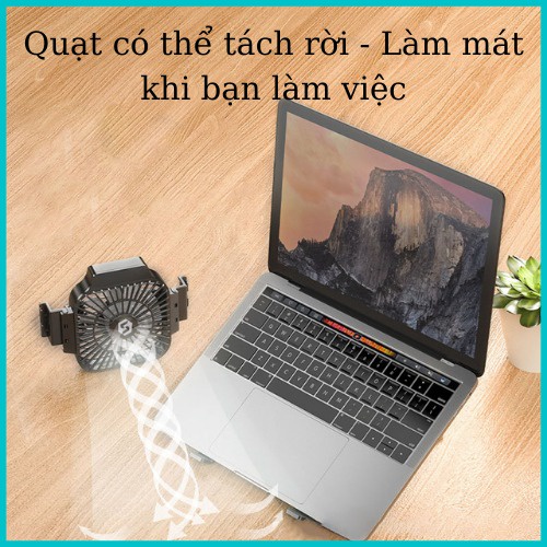 Giá Đỡ LAPTOP, MACBOOK, IPAD Bằng Nhôm Kèm Quạt Tản Nhiệt Có Thể Tháo Rời ,Đế Tản Nhiệt Laptop Có Thể Chỉnh Được Độ Cao