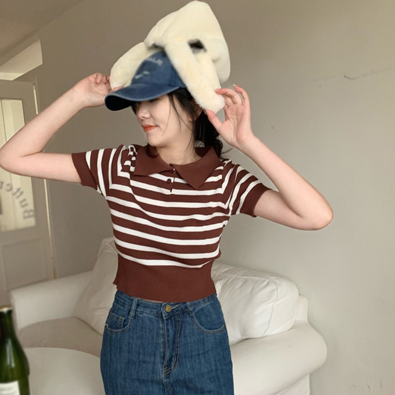 Áo Sơ Mi Tay Ngắn Họa Tiết Sọc Thời Trang Cho Nữ