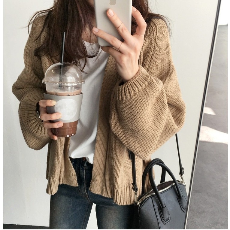 Áo Khoác Len Cardigan Dáng Rộng, Ngắn Lưng, Màu Trơn, Tay Lỡ, Cổ Tròn Cho Các Nàng Nữ Tính - Mã A152 | BigBuy360 - bigbuy360.vn