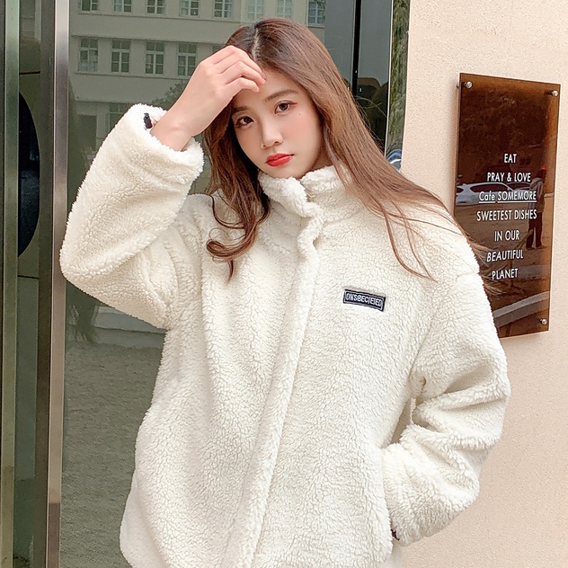 Áo Khoác Nữ Lông Cừu In Logo JEONG Hồng Trắng - Áo Lông Nữ Phong Cách Hàn Quốc Ulzzang | BigBuy360 - bigbuy360.vn
