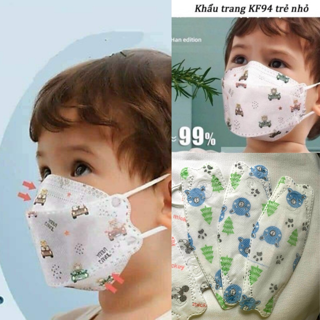 Túi 10 khẩu trang KF94 cho bé trai gái từ 2-8 tuổi Khẩu trang Yolody họa tiết 4 lớp