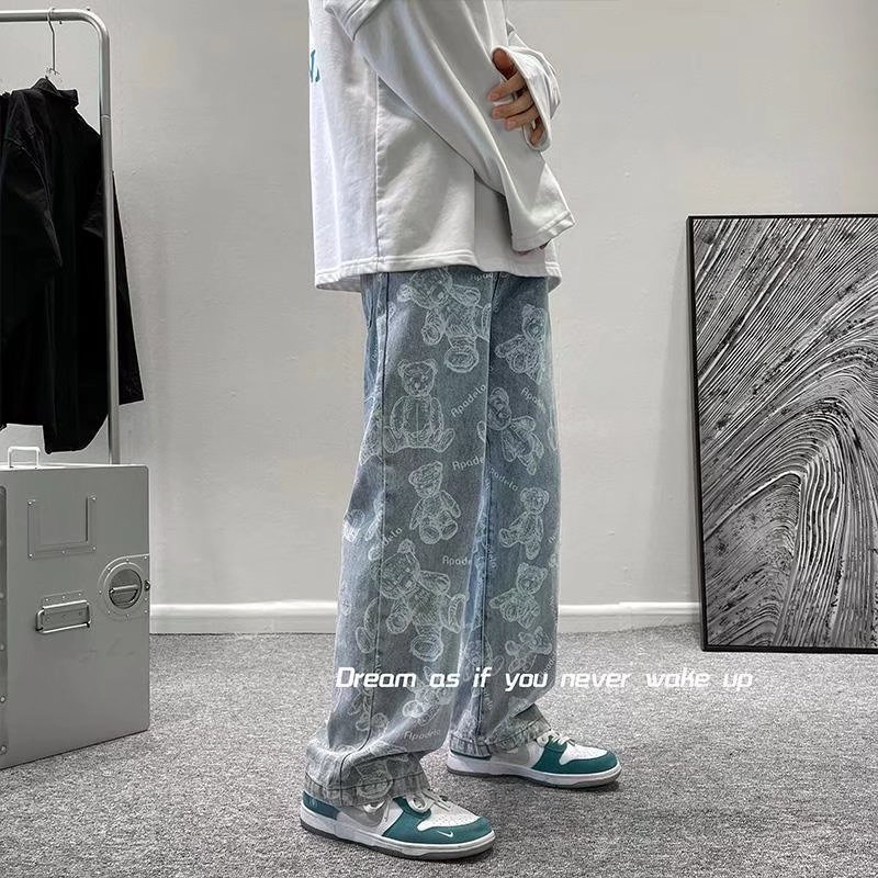 Quần Jean Dài Oversize Chống Mài Mòn Phong Cách Hip Hop Đường Phố Hàn Quốc Cá Tính Cho Nam Size S-3XL