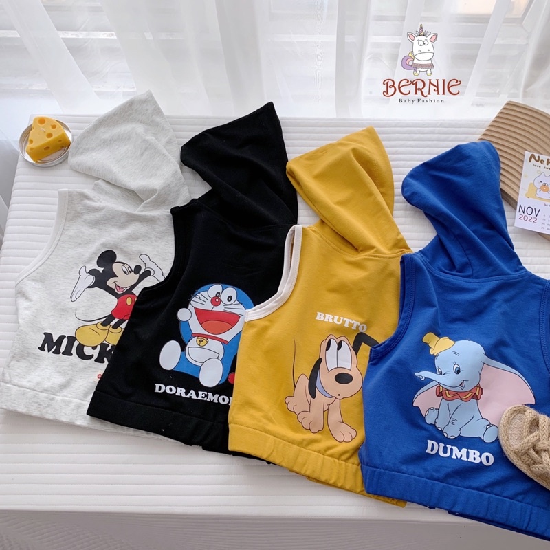 Áo ghile có mũ chất cotton da cá mặc thu cho bé trai bé gái sz 80-120