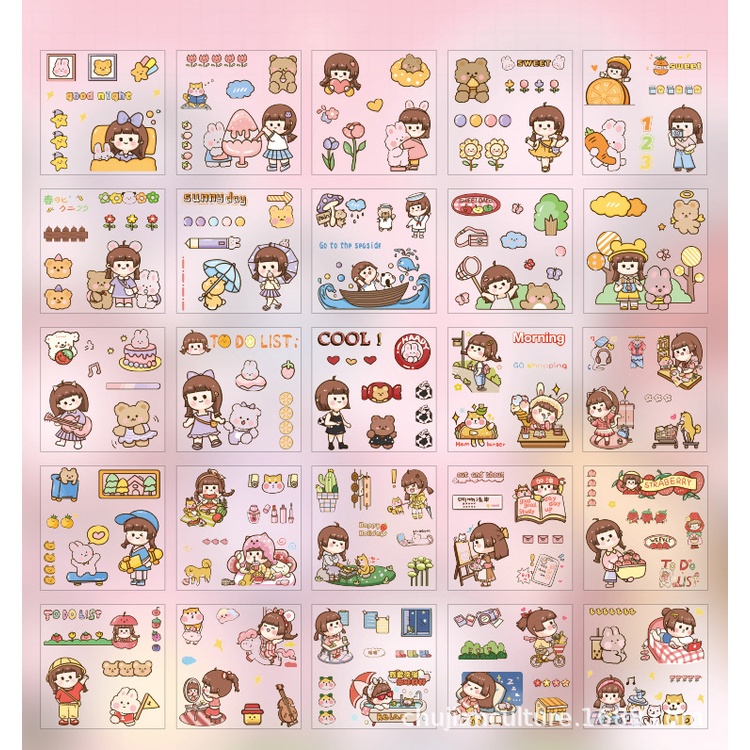Hộp Set 100 Sticker Trong Suốt Trang Trí Sổ Tay Cute Mũ Bảo Hiểm Bullet Journal Hello Sweet ST2