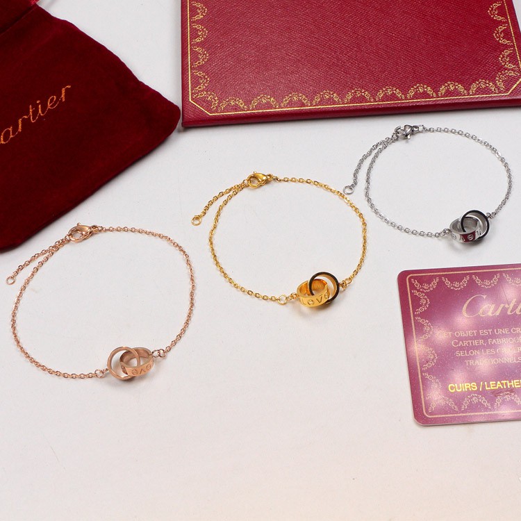 Vòng Tay Mặt Nhẫn Đôi Khắc Chữ Cartier Mạ Vàng 18K Bằng Thép Titan