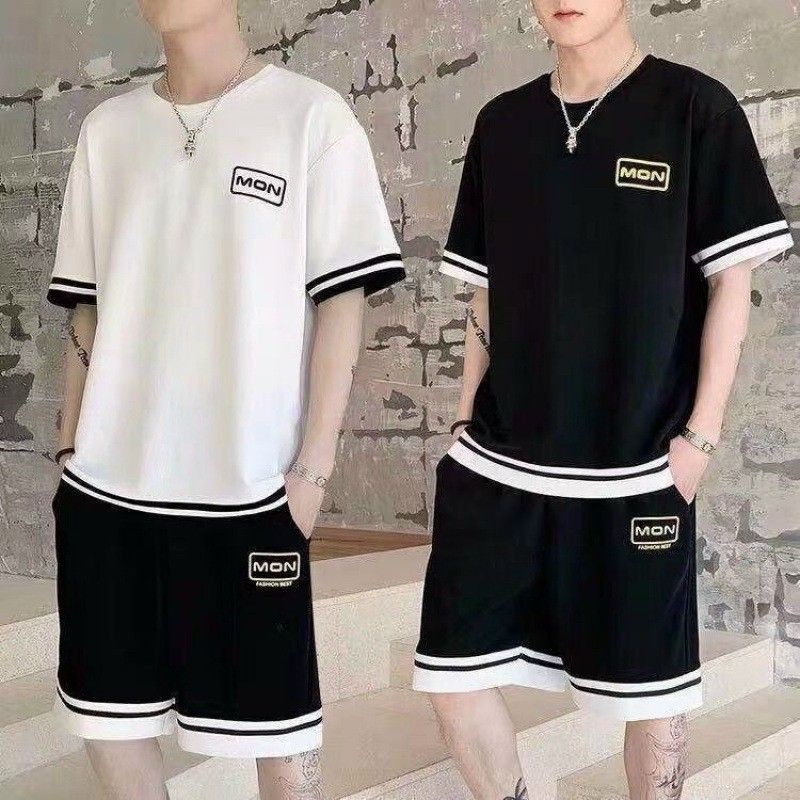 (Siêu giảm giá) Bộ thể thao nam mặc hè,bộ mặc nhà tay lỡ phối viền chất thun mè thoáng mát thời trang teen