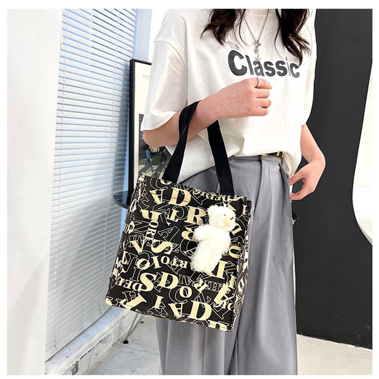 Túi Tote Vải Canvas Cỡ Lớn In Hoạt Hình Phối Khóa Kéo Chuyên Dùng Cho Học Sinh