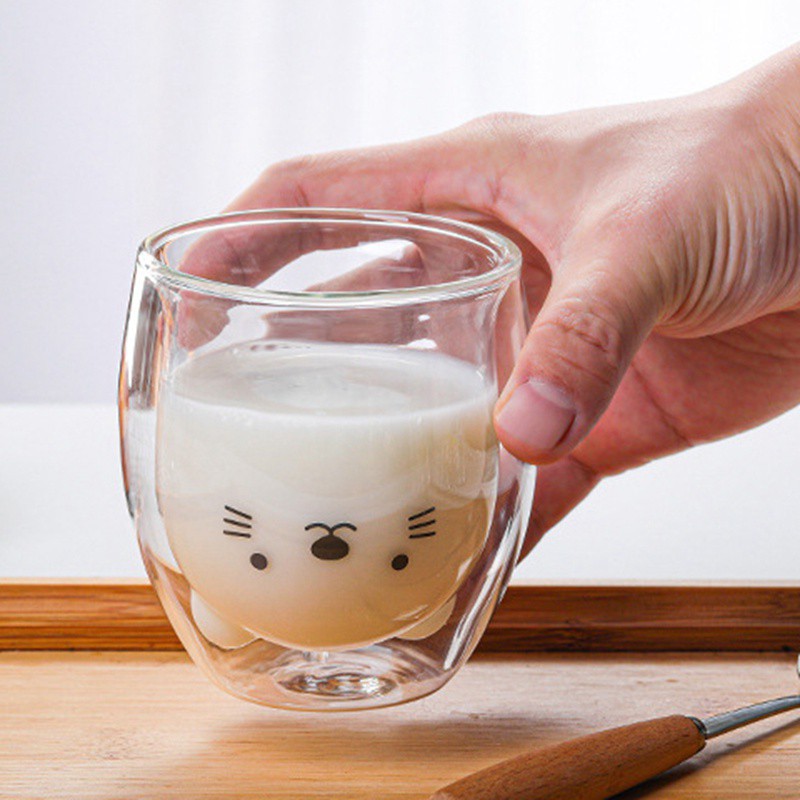 Cốc thủy tinh hình dáng dễ thương thiết kế hai lớp cách nhiệt 250ml