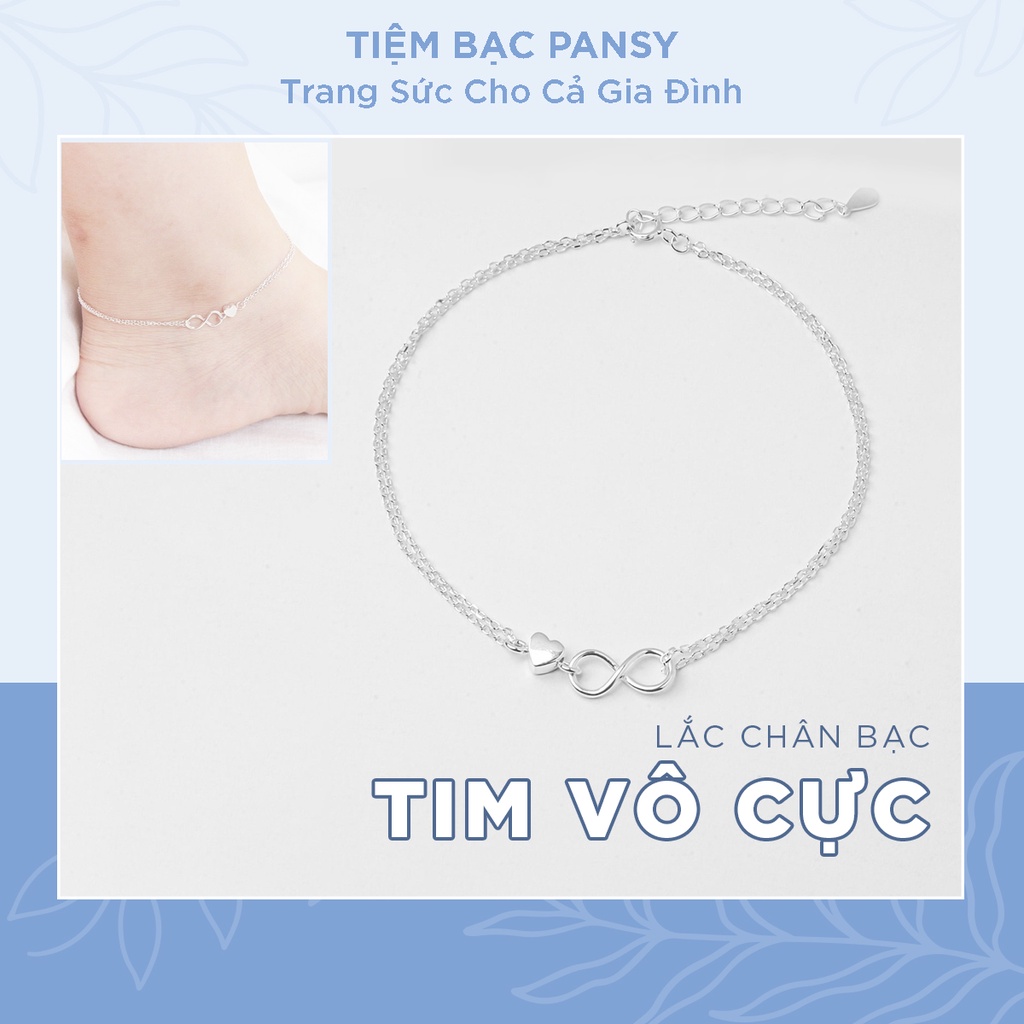 Lắc chân bạc Ý PANSY hình vô cực nối trái tim tình yêu, vòng bạc đeo chân nữ bằng bạc Ý