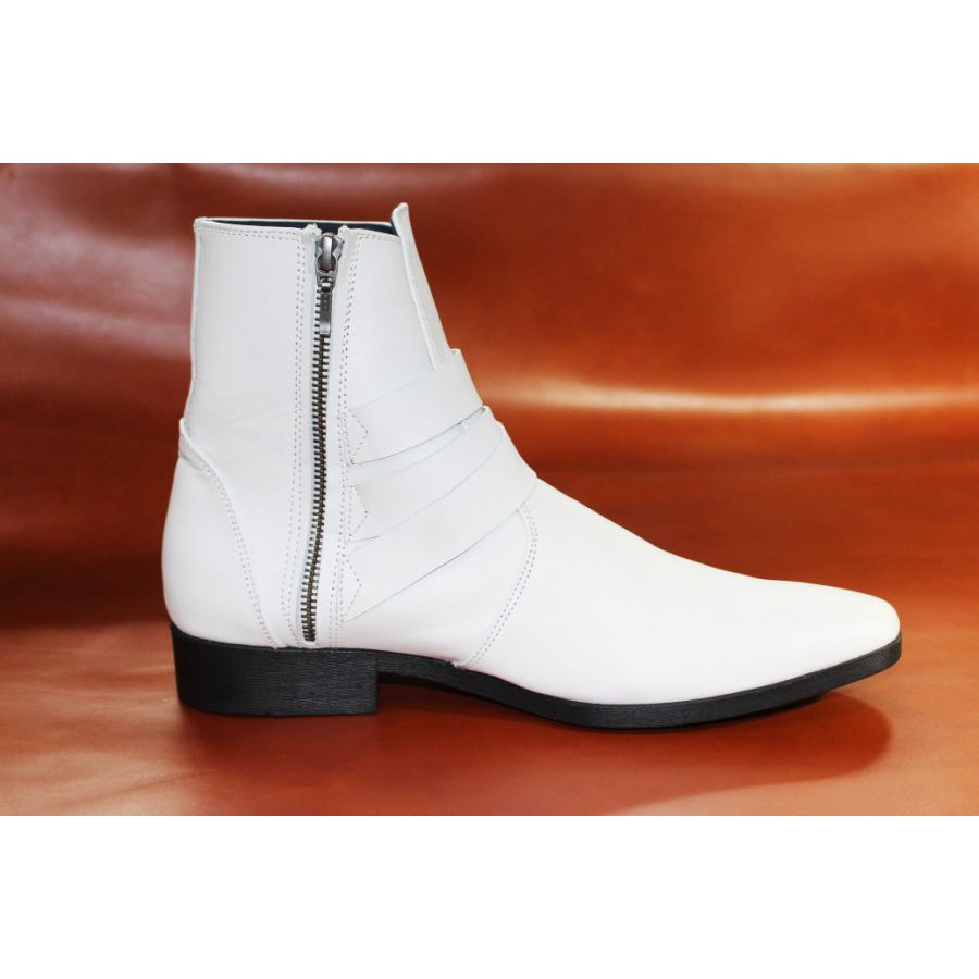 Giày boot nam màu trắng da bò thật. Mã số: B199