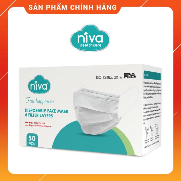 Khẩu trang y tế 4 lớp kháng khuẩn niva hộp 50 chiếc - ảnh sản phẩm 1