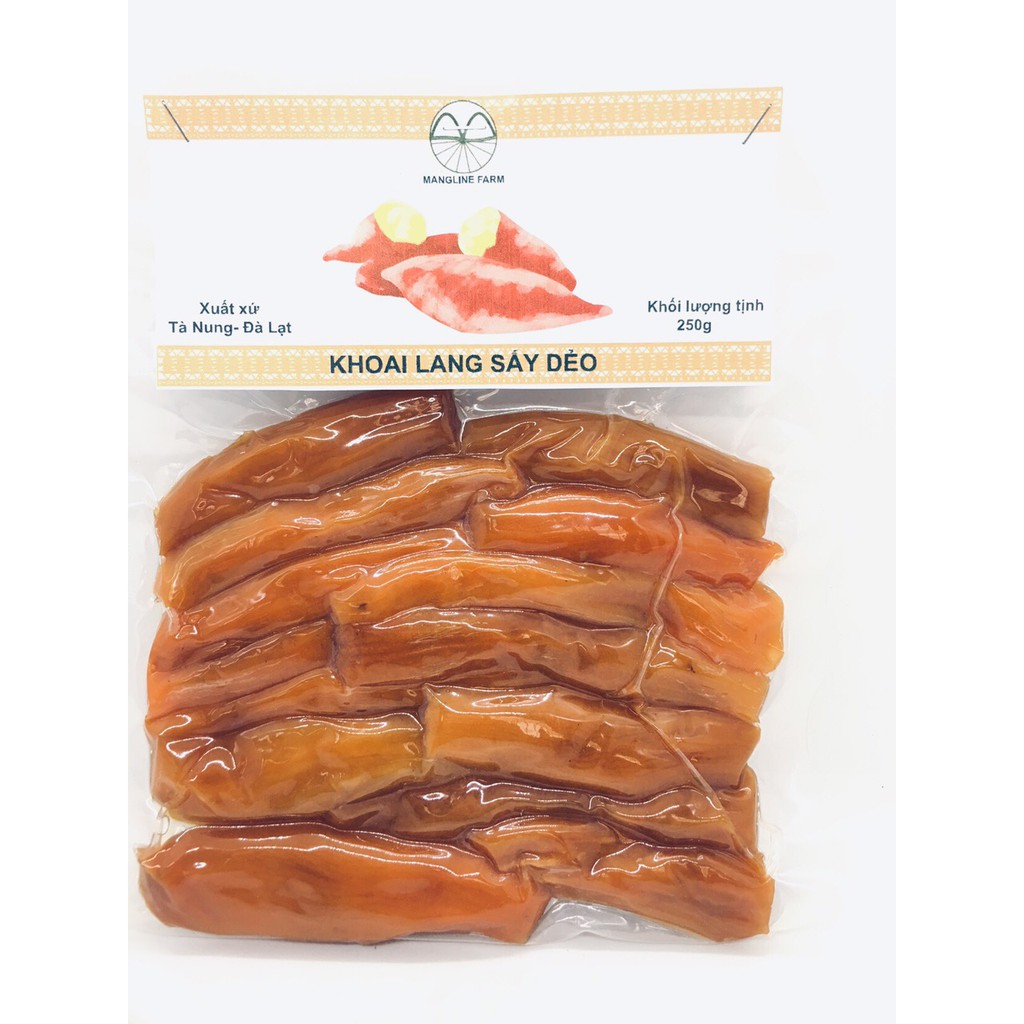 Khoai lang sấy dẻo nguyên củ không đường Mangline Farm 250g mềm dẻo thơm ngon ăn là ghiền