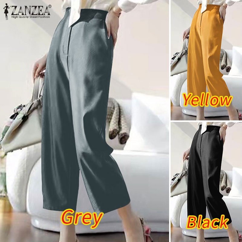 Quần ống rộng Zanzea lưng cao có túi thời trang cá tính cho nữ