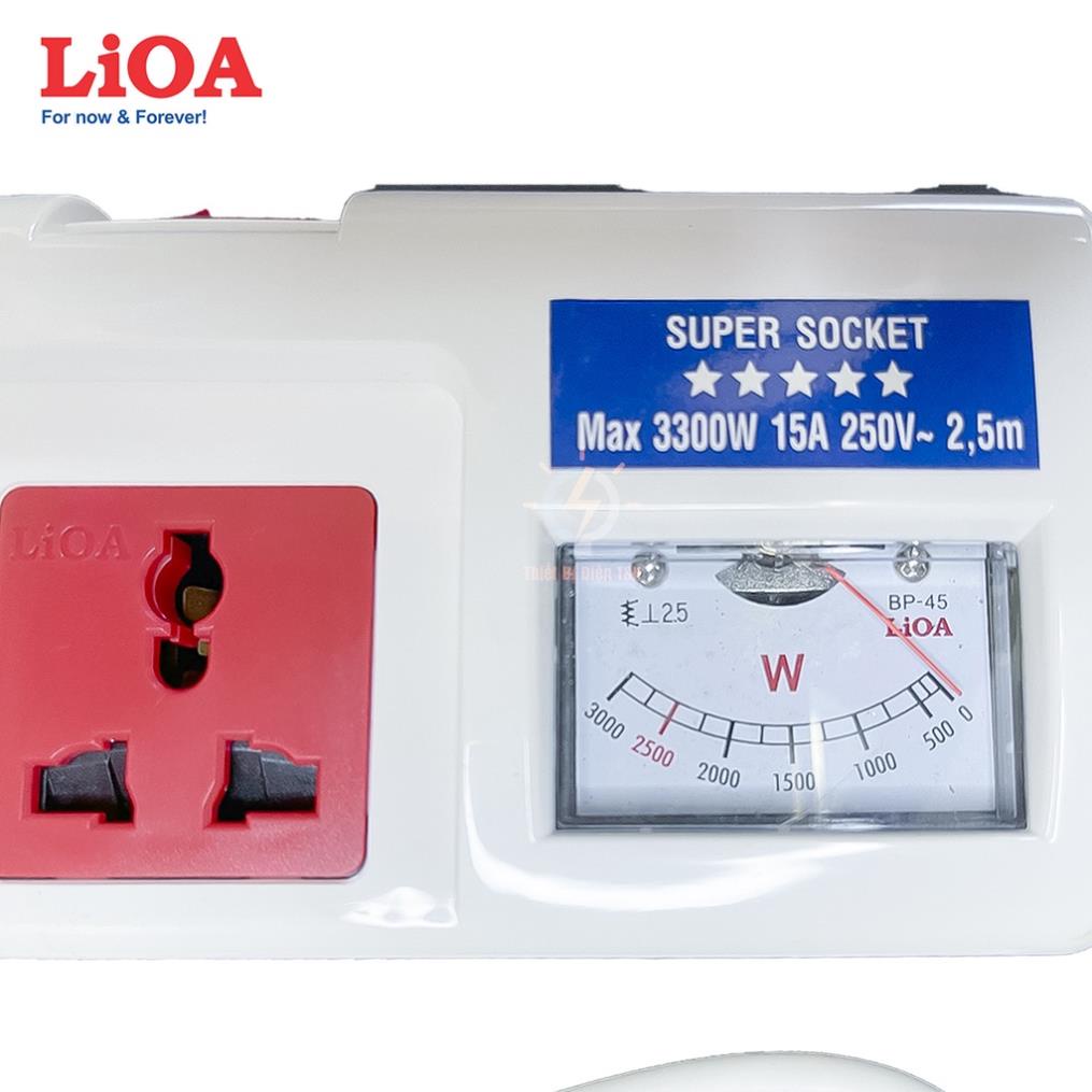 Ổ cắm điện công suất lớn, đo công suất, cao cấp, LIOA, 3 ổ cắm, 3 công tắc, 3OFSSA2.5-2