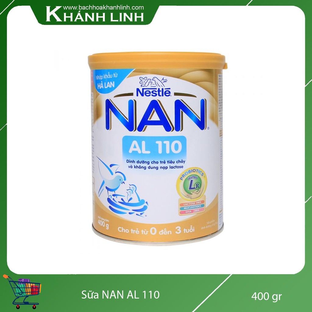 Sữa Nan AL110 cho trẻ bị tiêu chảy, bất dung nạp Lactose 400Gram