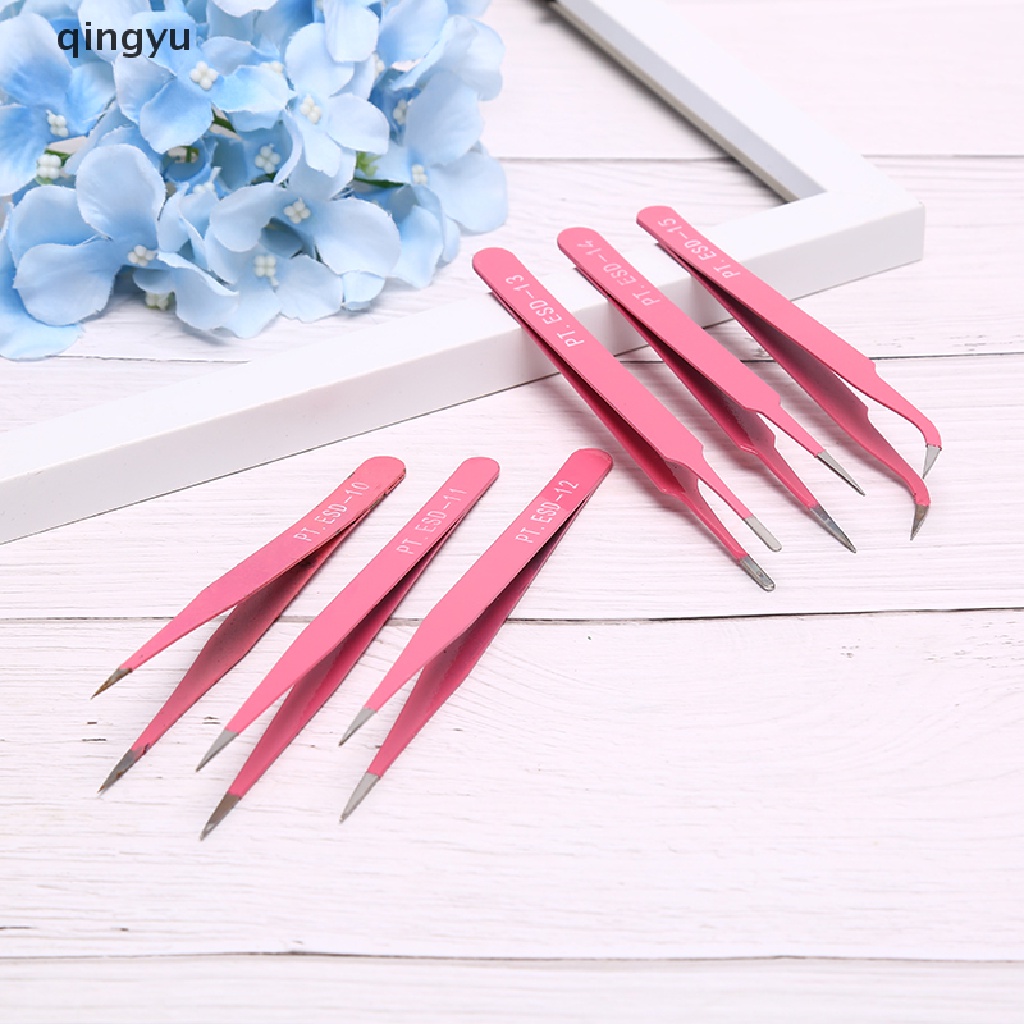 qingyu Professional pink Eyebrow Tweezers Hair Beauty Slanted Stainless Steel Tweezer PLI