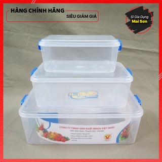 Hộp nhựa vuông trong suốt đựng thực phẩm việt nhật chất liệu nhựa pp cao cấp bền bỉ bộ gồm 3 hộp