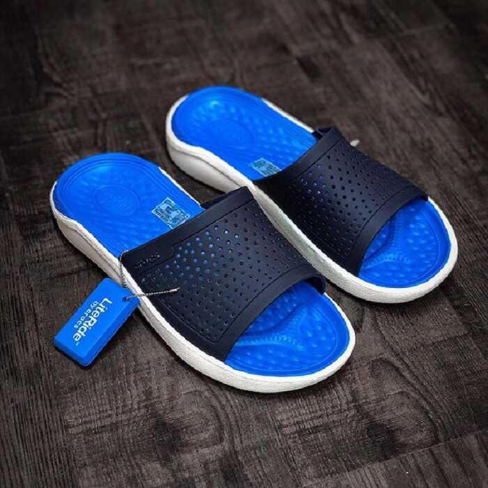 dép lê cross màu hồng quai xanh navy, dép cross nam nữ LTRLE05