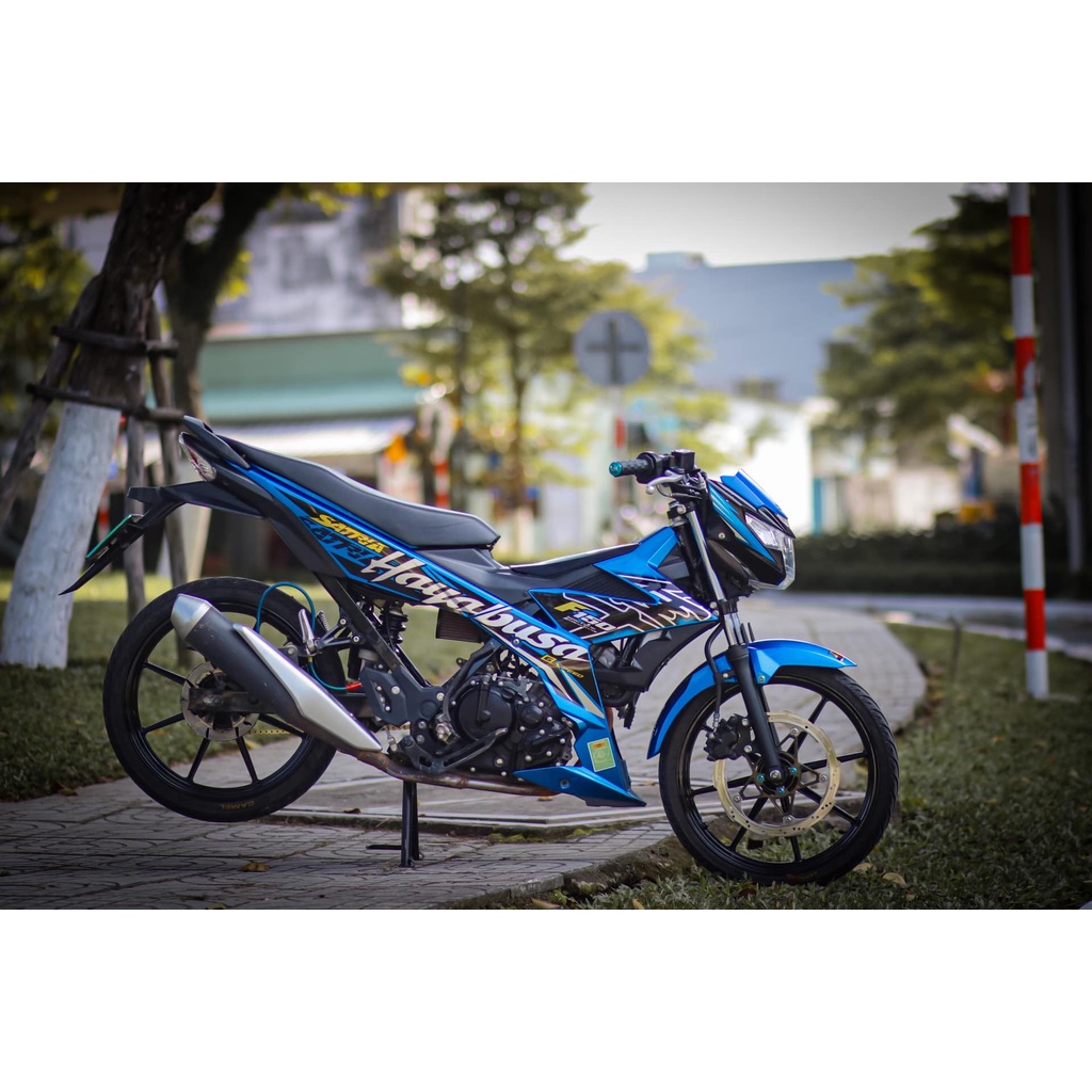Tem Rời Dán Xe Satria Fi - Raider Fi Mẫu Hayabusa Xanh Đen Trắng Chữ Satria F150 Hàng 3 Lớp Chất Lượng Cao .Team Decal