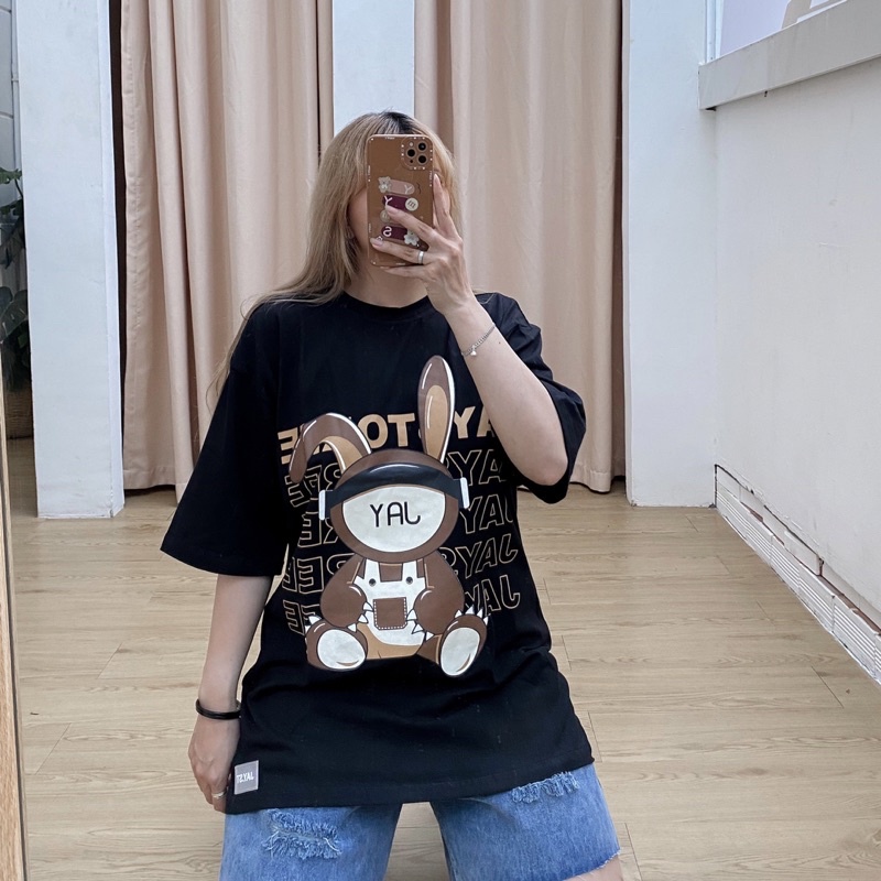 Áo Thun Tay Lỡ Unisex THỎ JAY màu ĐEN/TRẮNG/TAN 🧸/Nam nữ unisex/Áo phông cổ tròn form rộng Jaystoree