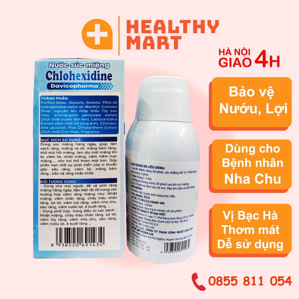 ✔️️️Nước súc miệng Chlorhexidine Dùng cho cả gia đình, sạch răng nướu lợi hằng ngày - Davicopharma chất lượng nhập khẩu