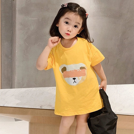 Đầm Thun Ngắn Tay In Hoạt Hình Cho Bé Gái