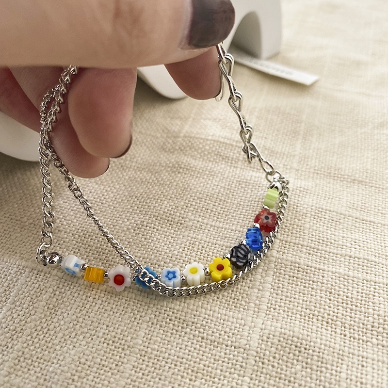 Vòng Đeo Tay Hai Lớp Mặt Kính Hình Hoa Nhỏ Đơn Giản Cá Tính