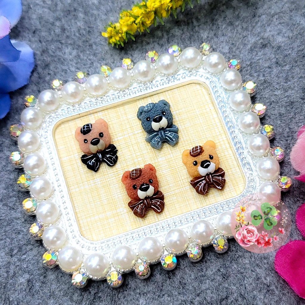 Mẫu: F044 . Hoa bột "Gấu nơ" , đính móng siêu xinh.