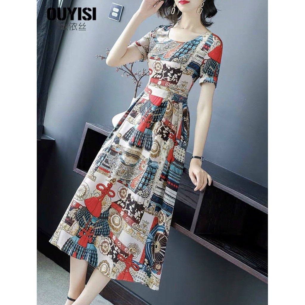 Đầm Xoè Vintage Hoạ Tiết Cổ Tròn| Váy Đầm Dáng Xòe Xinh Xắn | BigBuy360 - bigbuy360.vn