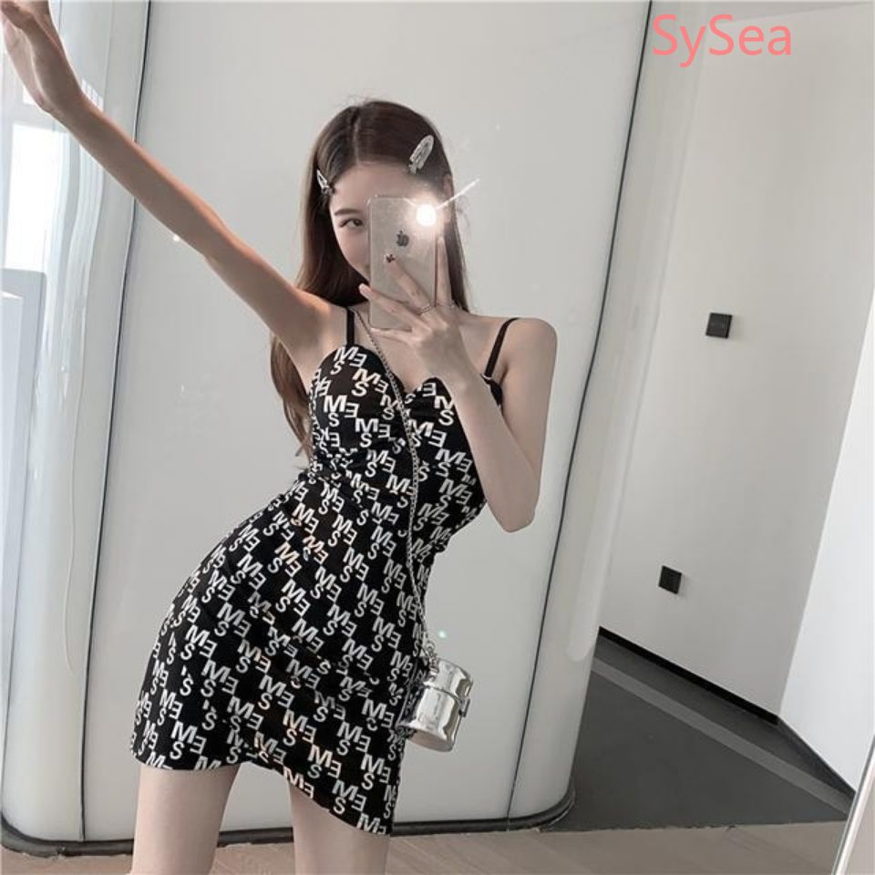 Đầm 2 Dây Dáng Ôm In Chữ Thời Trang Mùa Hè Quyến Rũ Cho Nữ