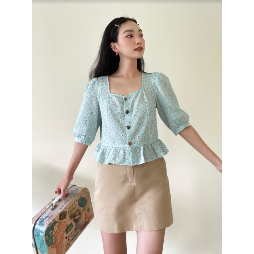 Áo sơ mi roptop thô xốp hoa nhí xanh Mint 1AO3021 ADORE DRESS | BigBuy360 - bigbuy360.vn